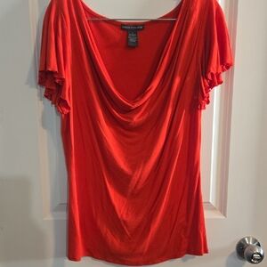 Chelsea & Theodore Bold Red Drape Neck Blouse
